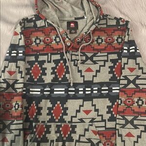 Quiksilver Geometric Hoodie - Red and Gray
